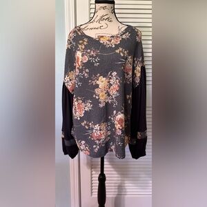 Wonderly Floral Boxy Blouse with Ribbed Sleeves